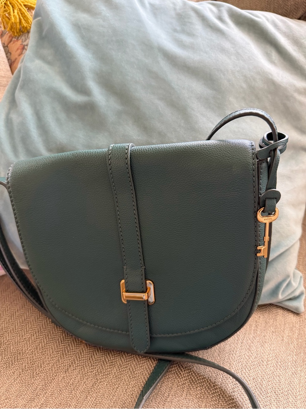 Fossil Dark Green Saddle Crossbody Bag with Gold Hardware - Picture 5 of 5